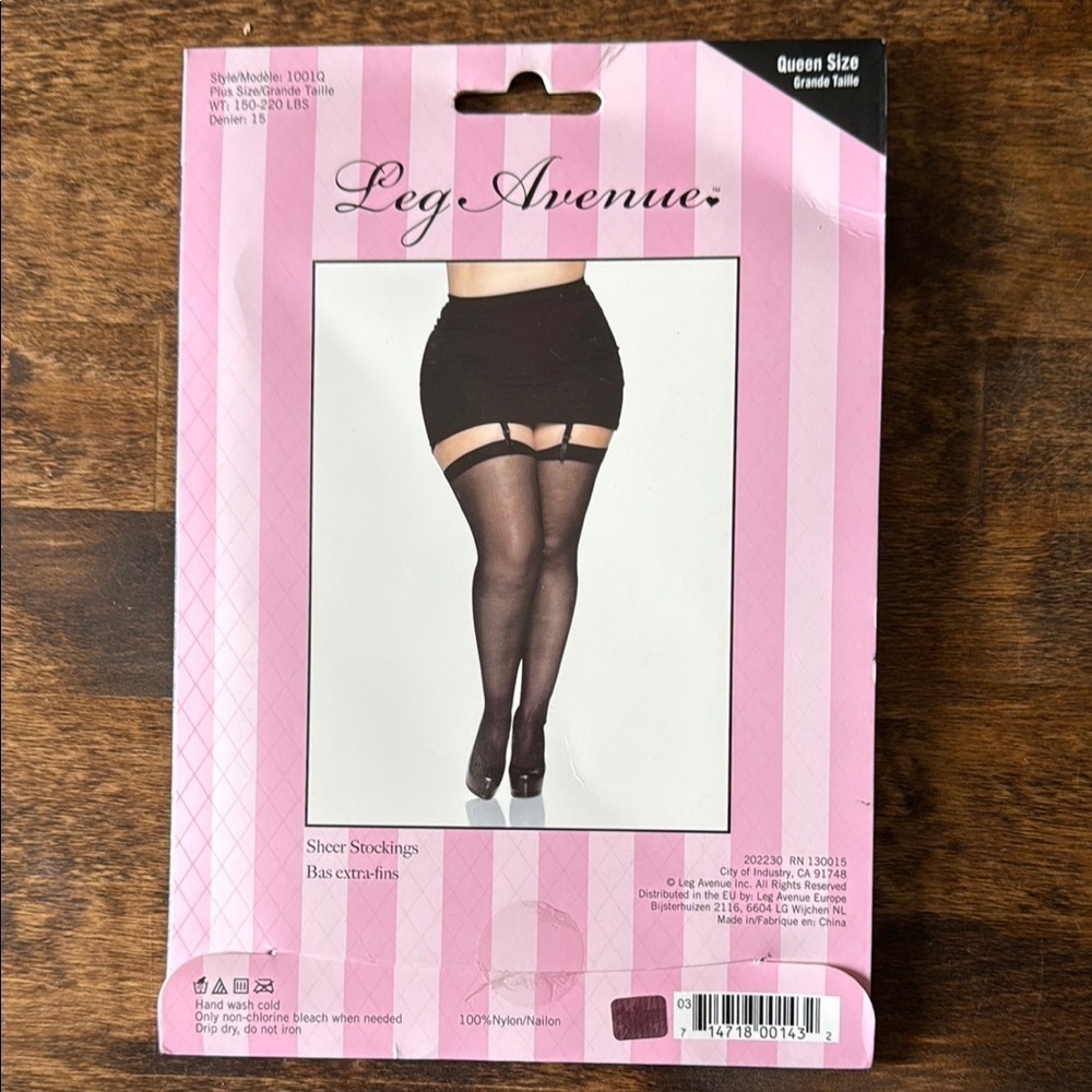 LEG AVENUE Sheer Black Stockings Size Queen NWT - Picture 2 of 2